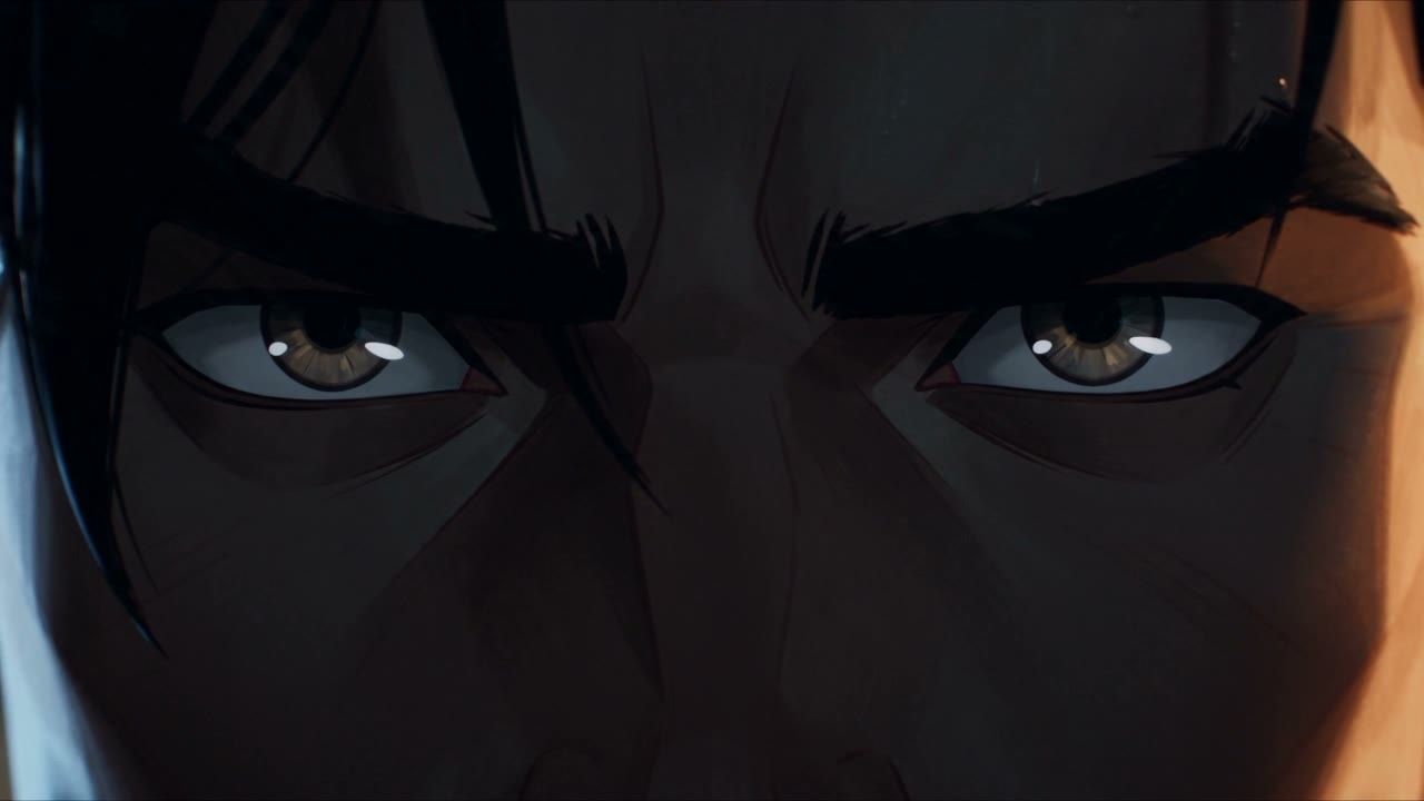 Close nos olhos de Bruce Wayne, de um estudo de animação 2.5D